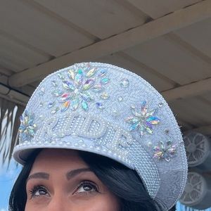Bride bedazzled captain hat